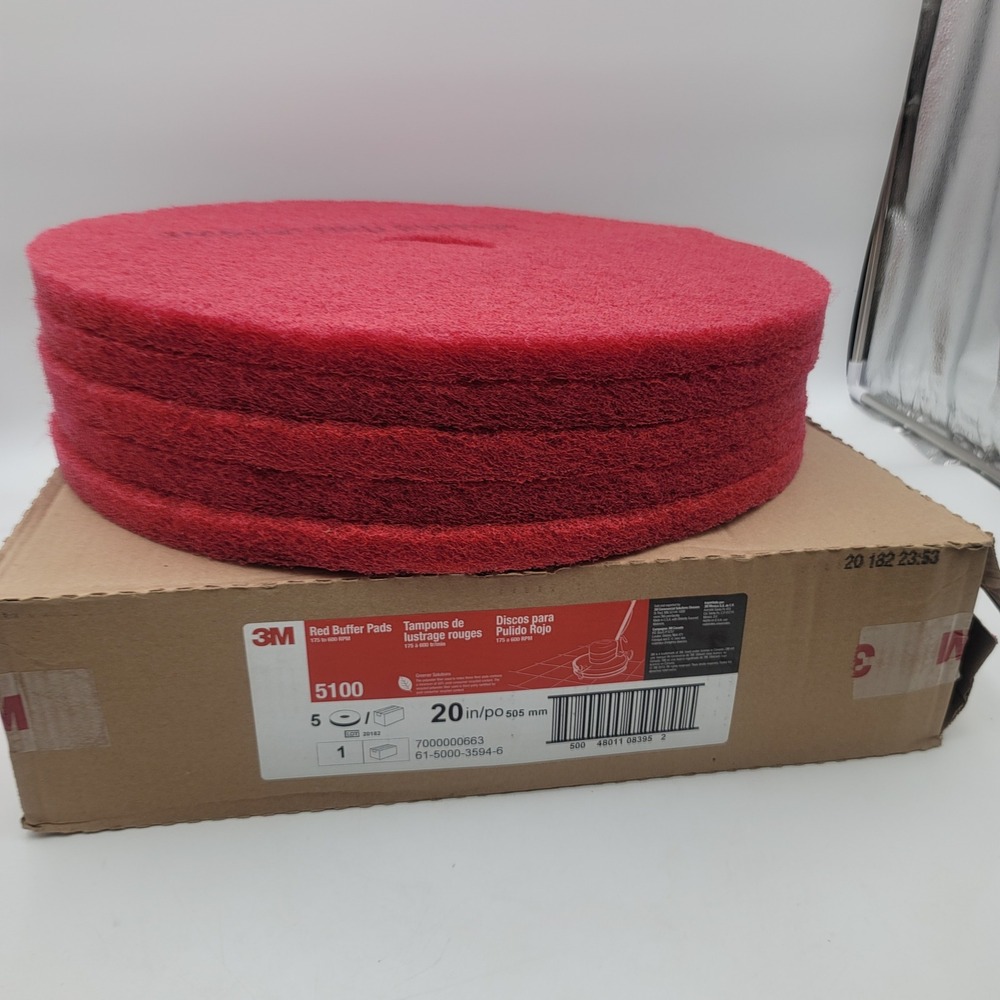 3M 5100 Red Buffer Pads 20 Inch Floor Cleaning Polishing 5 Pack 61-5000-3594-6